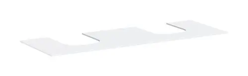 Weiße Konsole von Hansgrohe mit zwei Ausschnitten, geeignet für einen Aufsatzwaschtisch. Flache, rechteckige Form ohne weitere Details sichtbar.